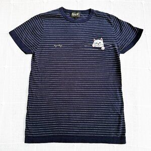 RIPNDIP Striped Peeking Nermal Pocket T-Shirt – Navy & White, Size S